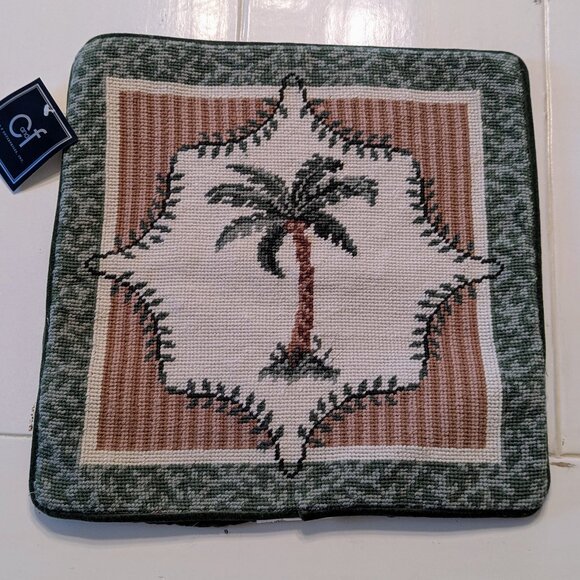 C&F Home Palm Tree Needlepoint Pillow Cover 14" - Picture 1 of 6